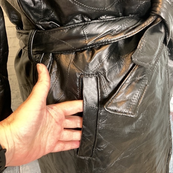 GIOVANNI NAVARRE LEATHER COMPANY NWT Trench Coat Italian Stone Patchwork Matrix - Picture 11 of 16